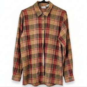 ✅Koret Plaid Button Down Shirt Fall Colors Long Sleeve Classic Collared Top